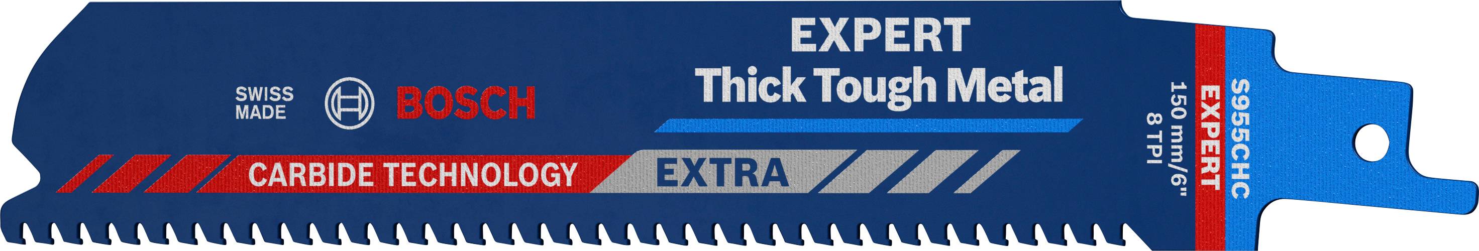 Bosch sabre saw blade, suitable for thick, hard metals. Distinguished with 'EXPERT' and 'EXTRA' for exceptional durability.