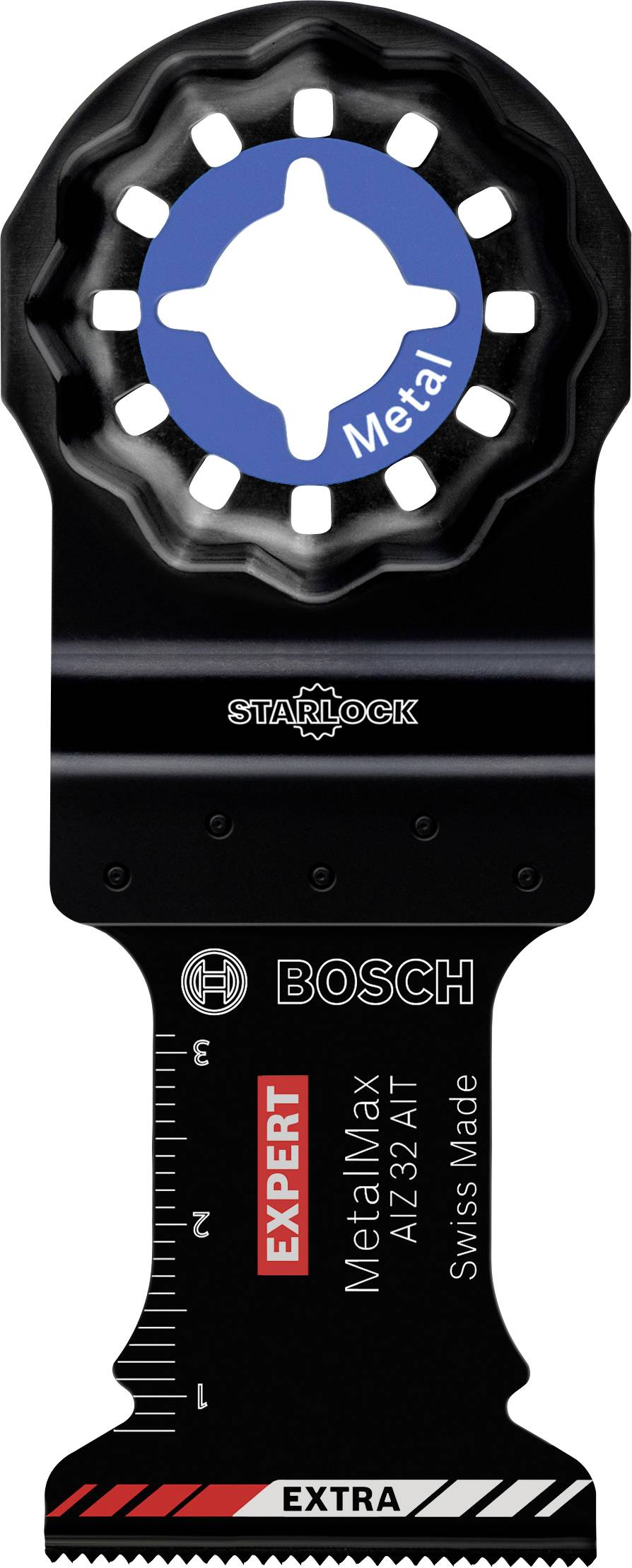 A Bosch saw blade, model 'EXPERT MetalMax ATZ 32 AIT', for precise metal cutting. Swiss Made, Starlock mounting system.