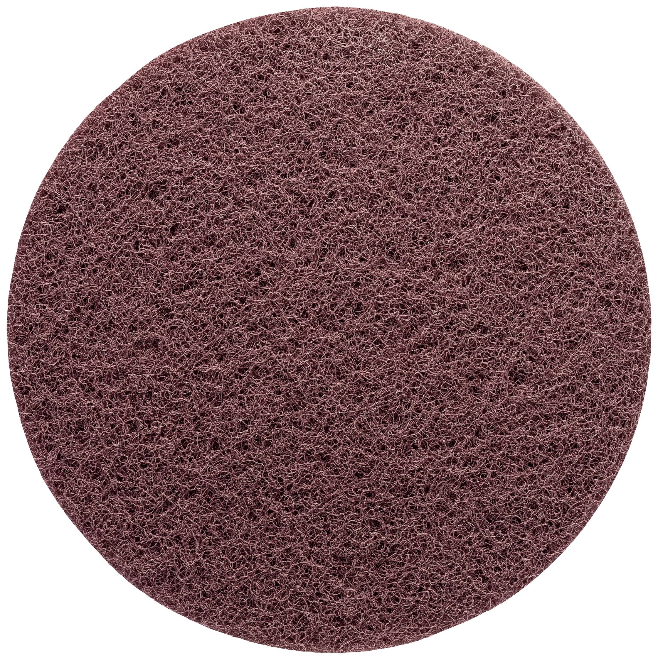 Brown, round sanding pad with an open structure, suitable for surface cleaning or processing.