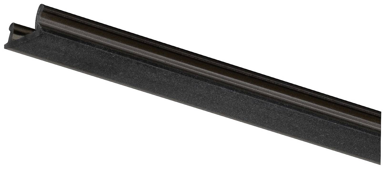 Black rubber weatherstripping in an L-shaped profile, commonly used for sealing doors or windows to prevent draught.