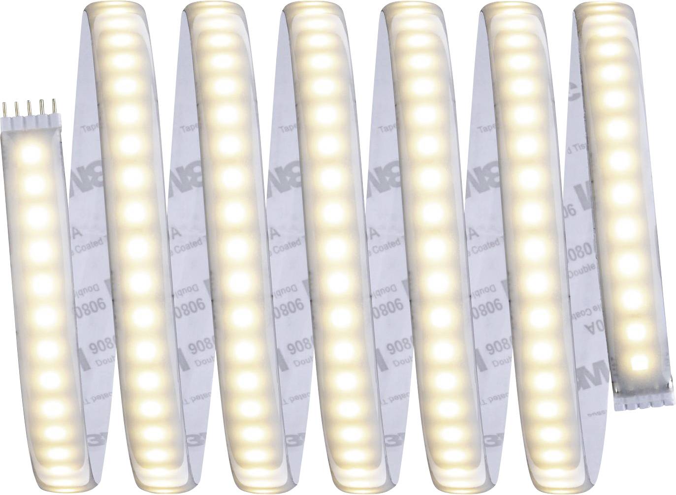 A flexible LED light strip that is installed in a wave-like line. The strip illuminates with warm white light.