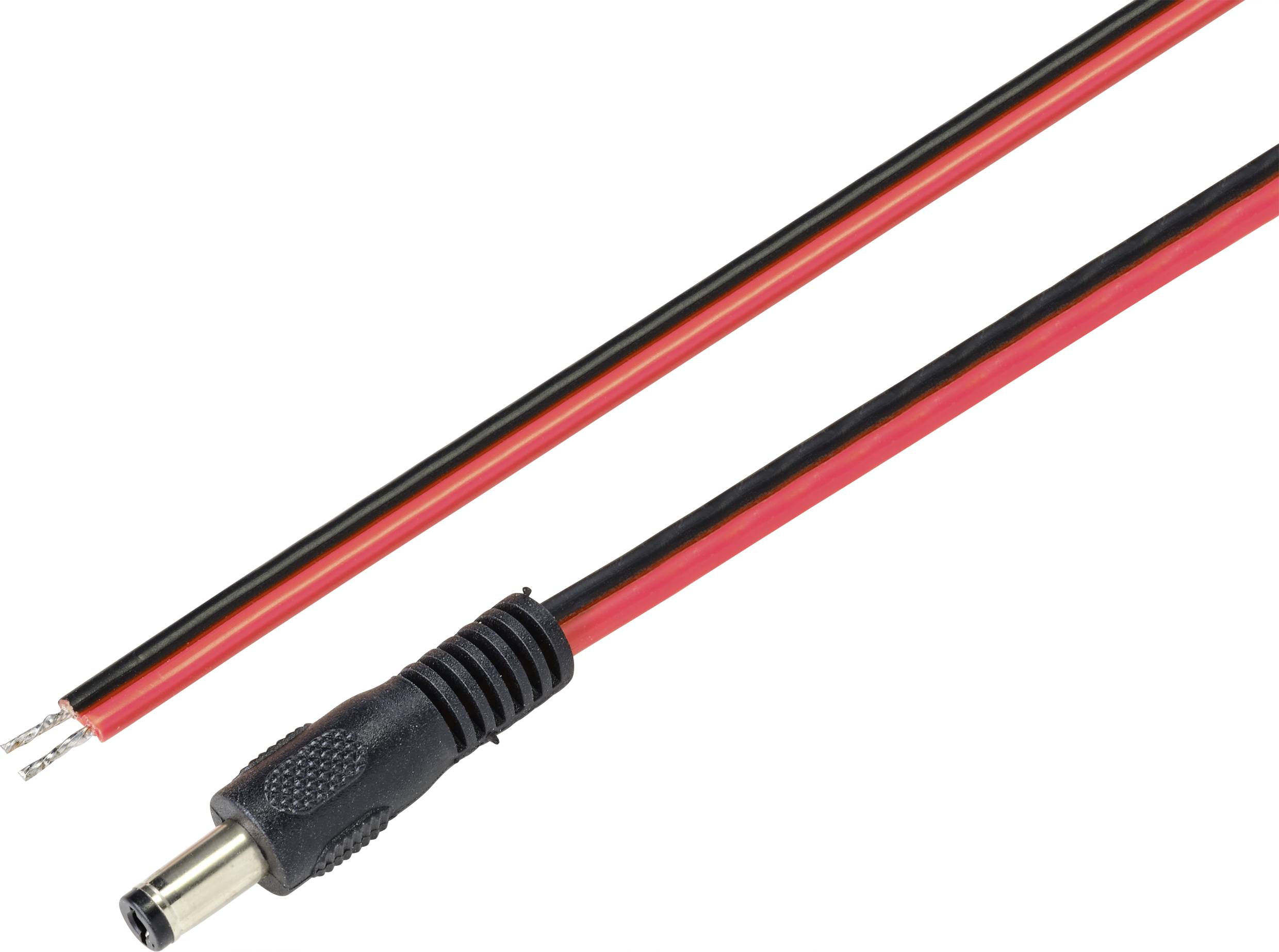 A black and red DC power cable with plug.