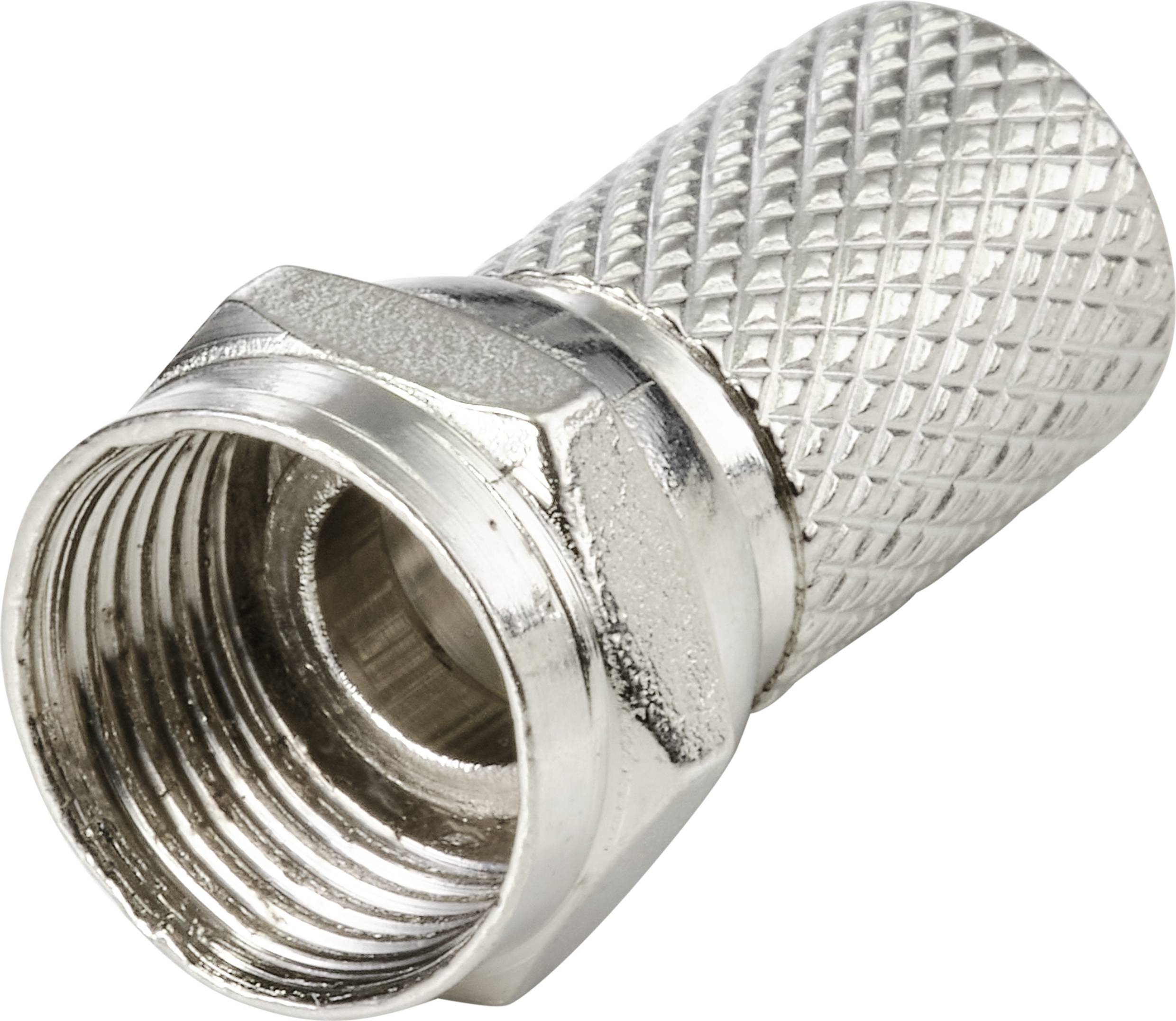 Metal plug with a knurled surface for secure cable connection, silver-coloured and cylindrical in shape.