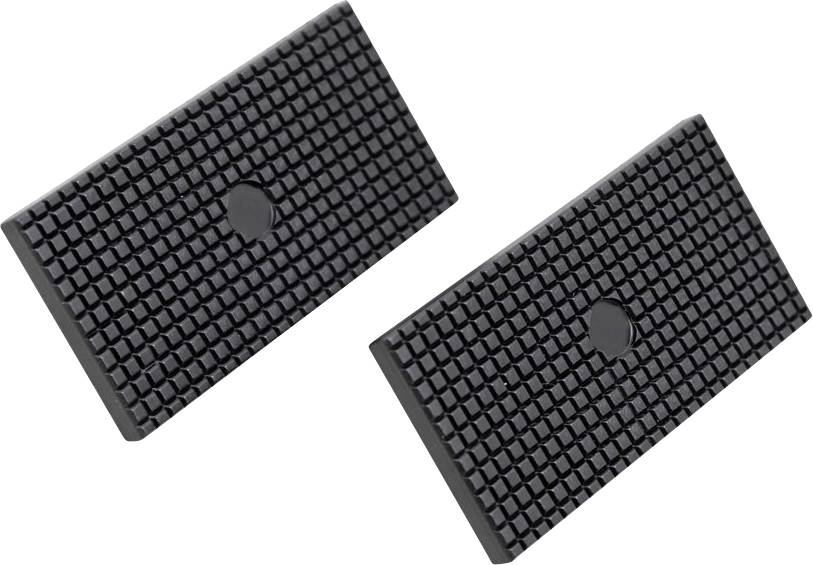 Two black rectangular rubber pads with a ribbed surface and a central hexagonal hole.