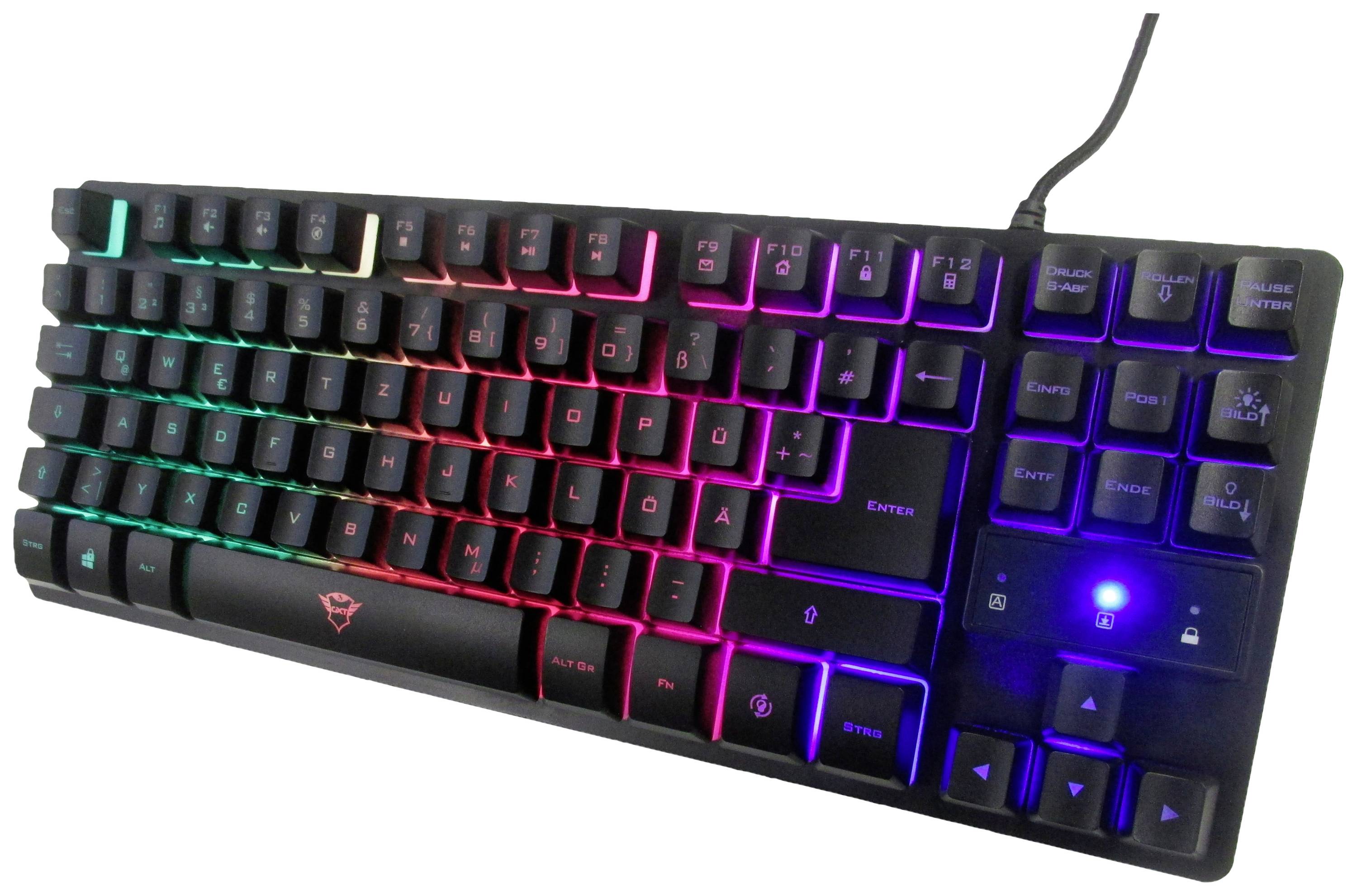Trust GXT833 THADO TKL USB, Corded Gaming keyboard German, QWERTZ Black, RGB Backlit, Multimedia buttons