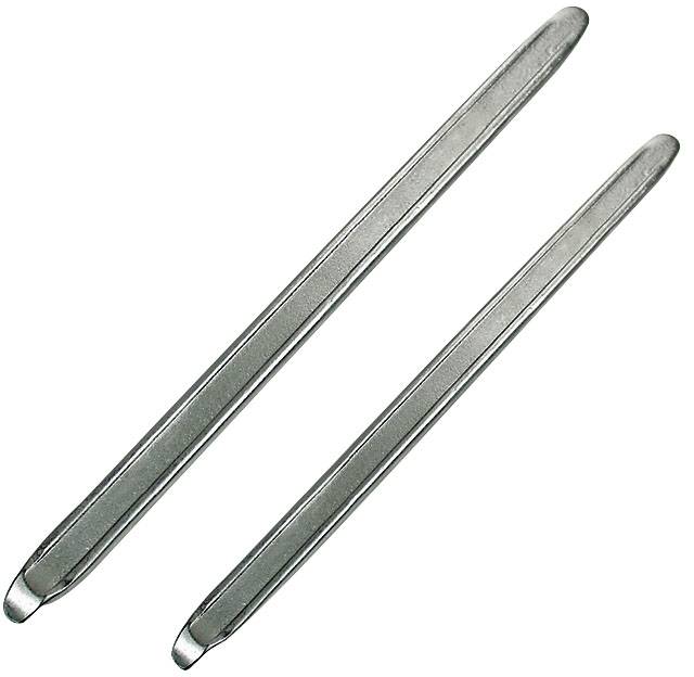 Two metal tyre levers of different lengths are lying side by side. They are used for removing bicycle tyres.