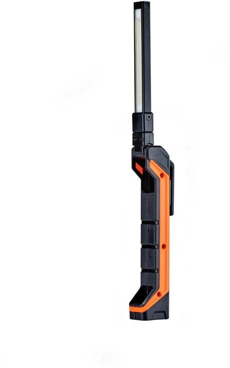 Hand-held torch in black and orange with a long, slim design. Perfect for confined spaces and precise illumination.