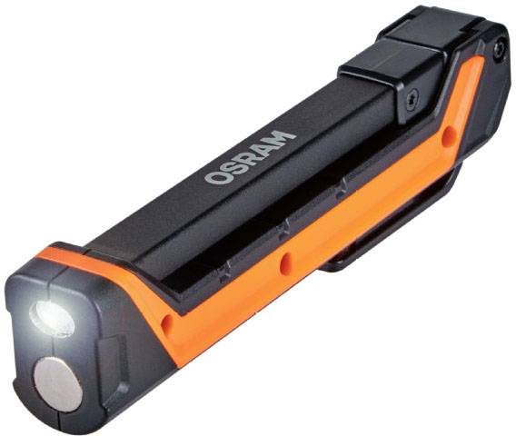Black and orange torch in a rectangular shape with 'OSRAM' lettering on the side, shining forwards.