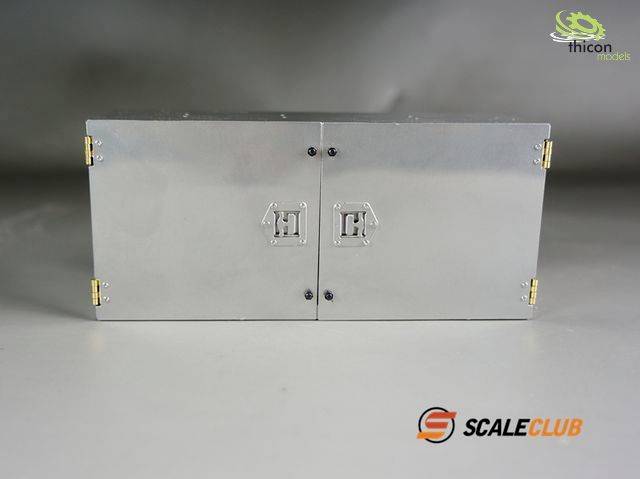 Metal box with two hinges and handles, on a grey background. Company logos 'Thicon models' and 'Scale Club' in the top right and bottom right corners.