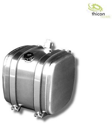 Metal tank with rounded edges and a filler neck on top. 'thicon models' brand logo in the upper right corner.