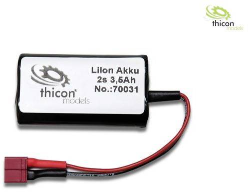 Lithium-ion battery by thicon models, 2s 3.56Ah, Model number 70031, with connection cable and plug.