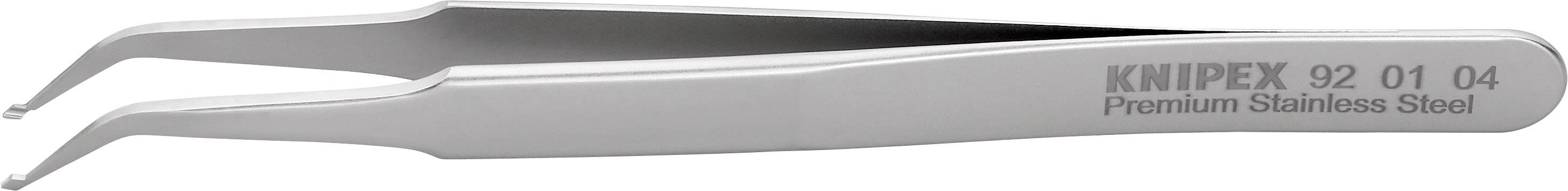 Metal tweezers with the inscription 'KNIPEX 92 01 04 Premium Stainless Steel', ergonomically shaped for precise grip.