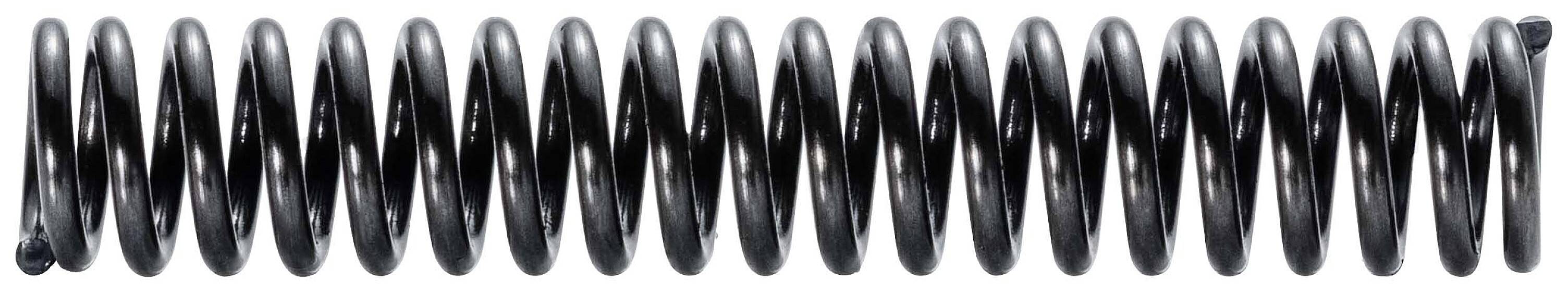 A long, dark metal spring, positioned horizontally.