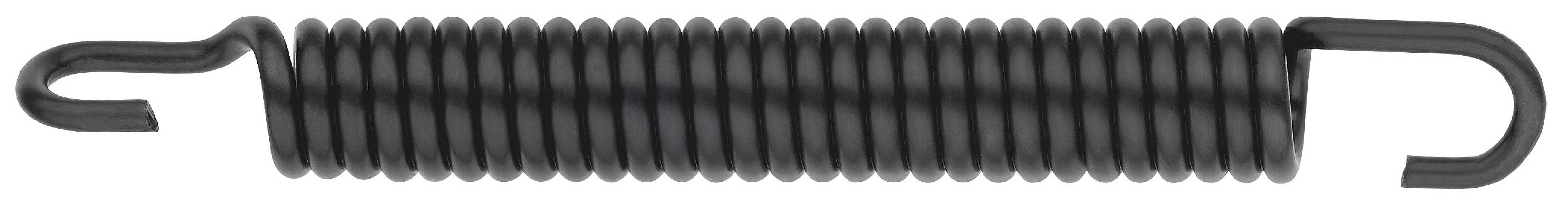 A black spiral spring with hooks at both ends.