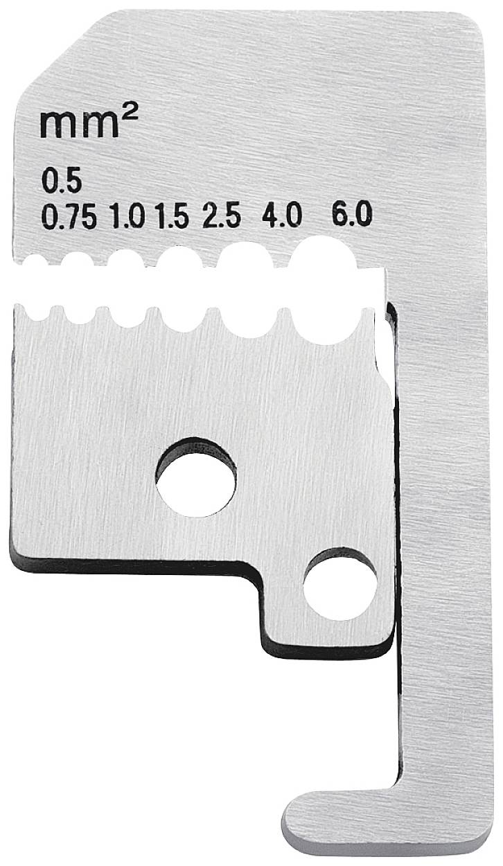 Metal cable cross-section template, shows measurement ranges from 0.5 to 6 mm² with circular cut-outs for cable preparation.