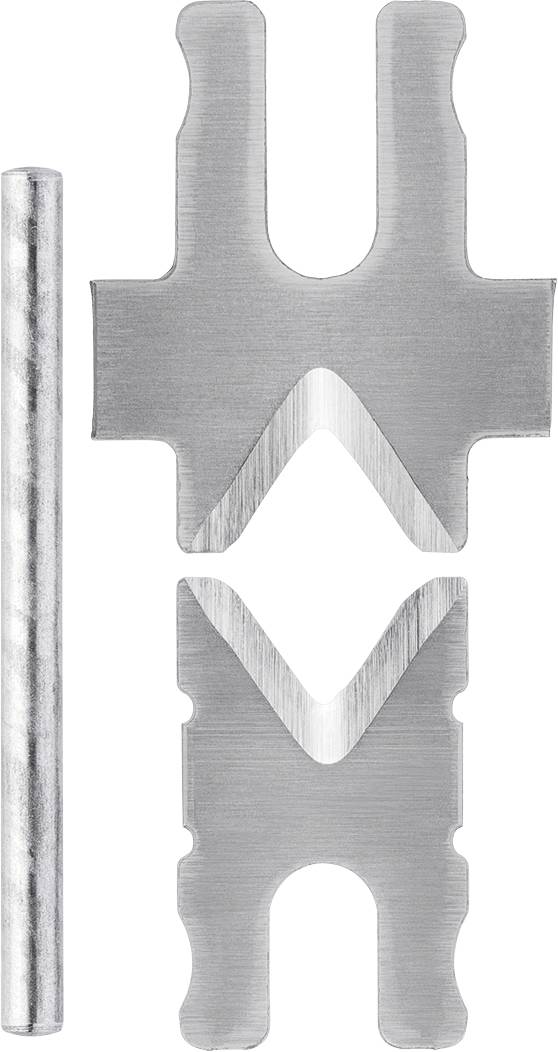 Metal parts: a long rod and two blade-like forms, arranged in parallel. Suitable for mechanical or technical applications.