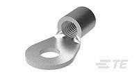 Metal pin with a round base, side hole, and thread for fastenings.