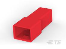 Red, rectangular cap housing with an open end, possibly designed to cover or protect plug connections.