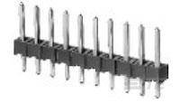 A row of silver pins protruding from a black base. The pins are evenly spaced and pointing upwards.