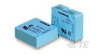 Two blue electronic components with printed technical details and logos, positioned side by side.