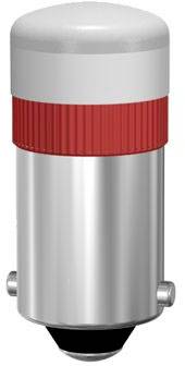 Silver cylindrical metal container with a red ribbed central section and grey cap. Device with a large round knob at the lower end.