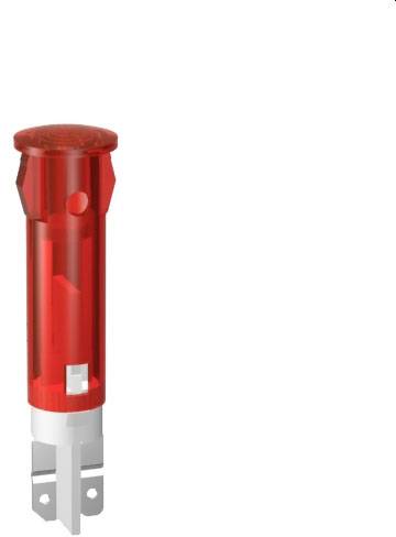 A red indicator light with metal connections, positioned vertically on a white background.