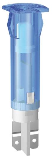 A blue, transparent circuit breaker with metallic contacts at the bottom. Used in electrical circuits for overload protection.