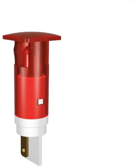 Red socket tester with two-pole plug and transparent casing. Used for checking electrical circuits.