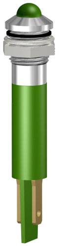 Green, cylindrical push button with a silver rim and black sealing ring, commonly used in electronic devices.