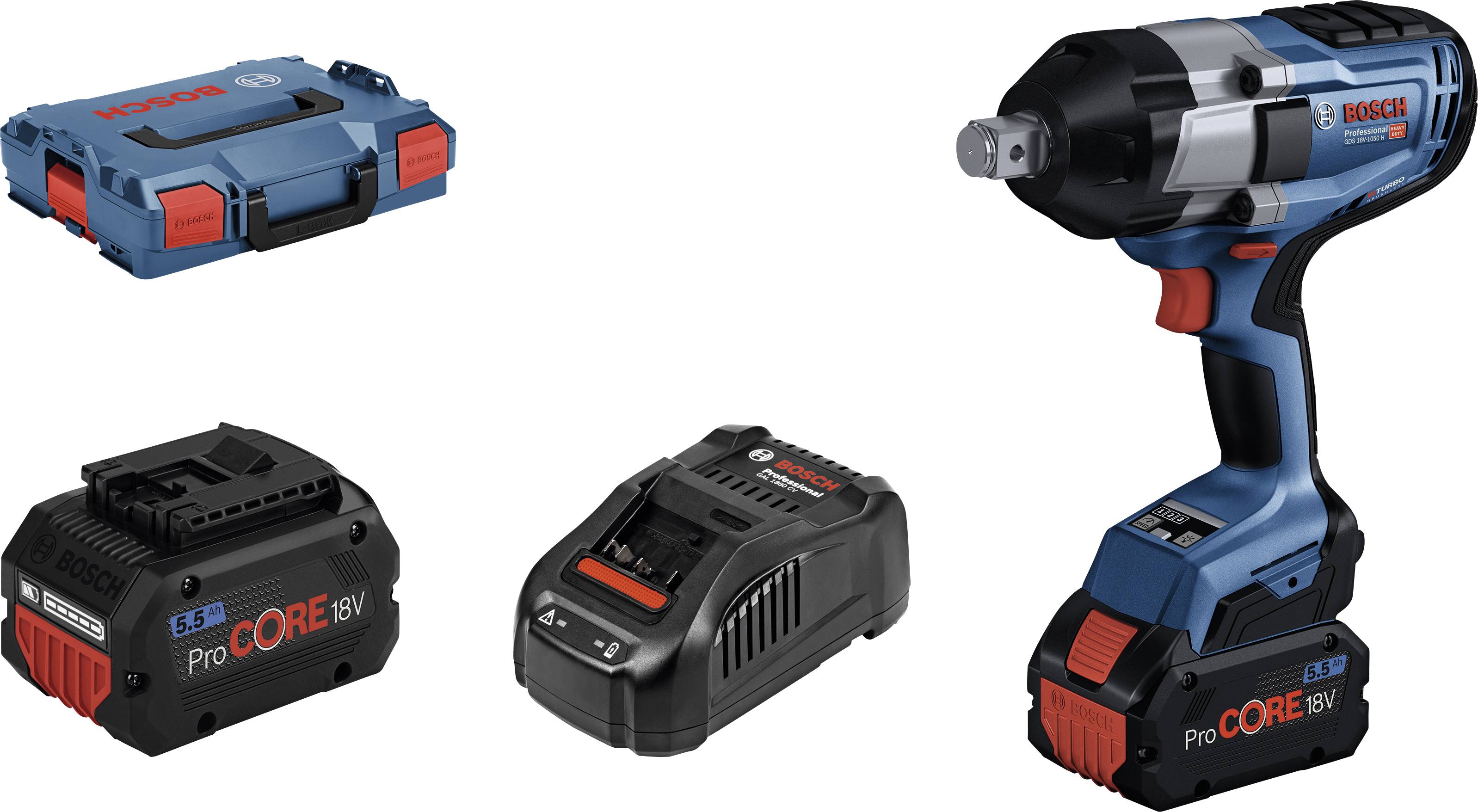 Cordless Drill Set comprising a Bosch cordless drill, ProCORE 18V battery, charger, and a blue tool case.