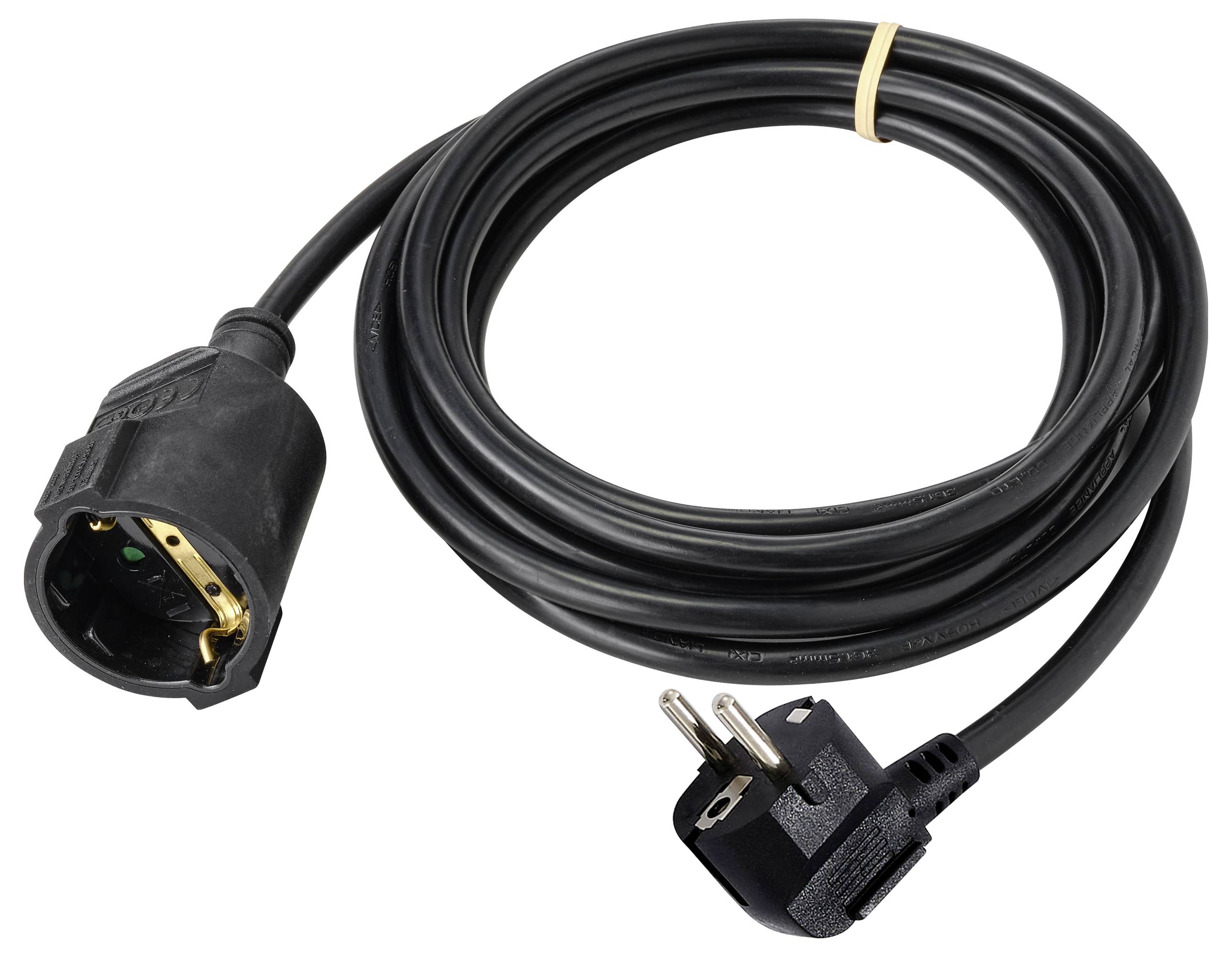 A black extension lead with a Schuko plug and a Schuko socket.