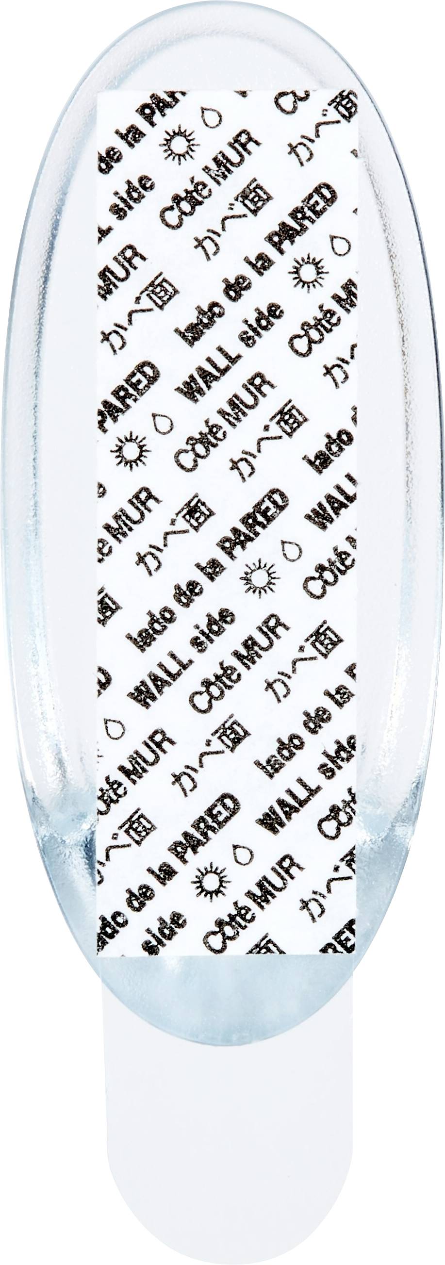 A transparent adhesive clip with white paper, printed repeatedly in multiple languages with the word 'Wall Side'. Ideal for fixing to walls.
