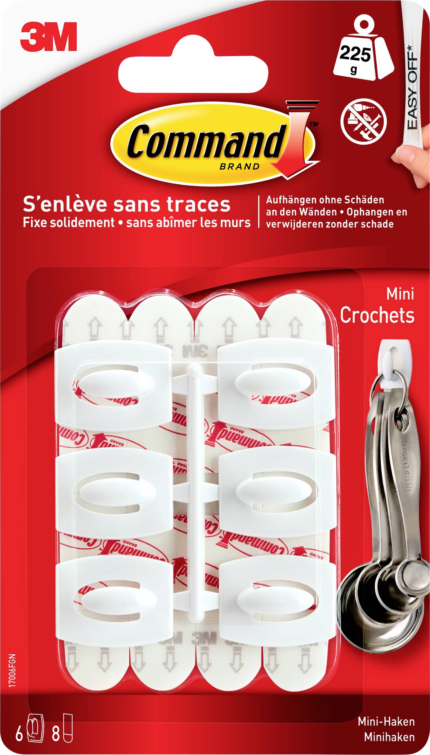 Pack of white Mini Hooks by 3M Command. It offers a weight-bearing capacity of 225 g and promises damage-free removal.