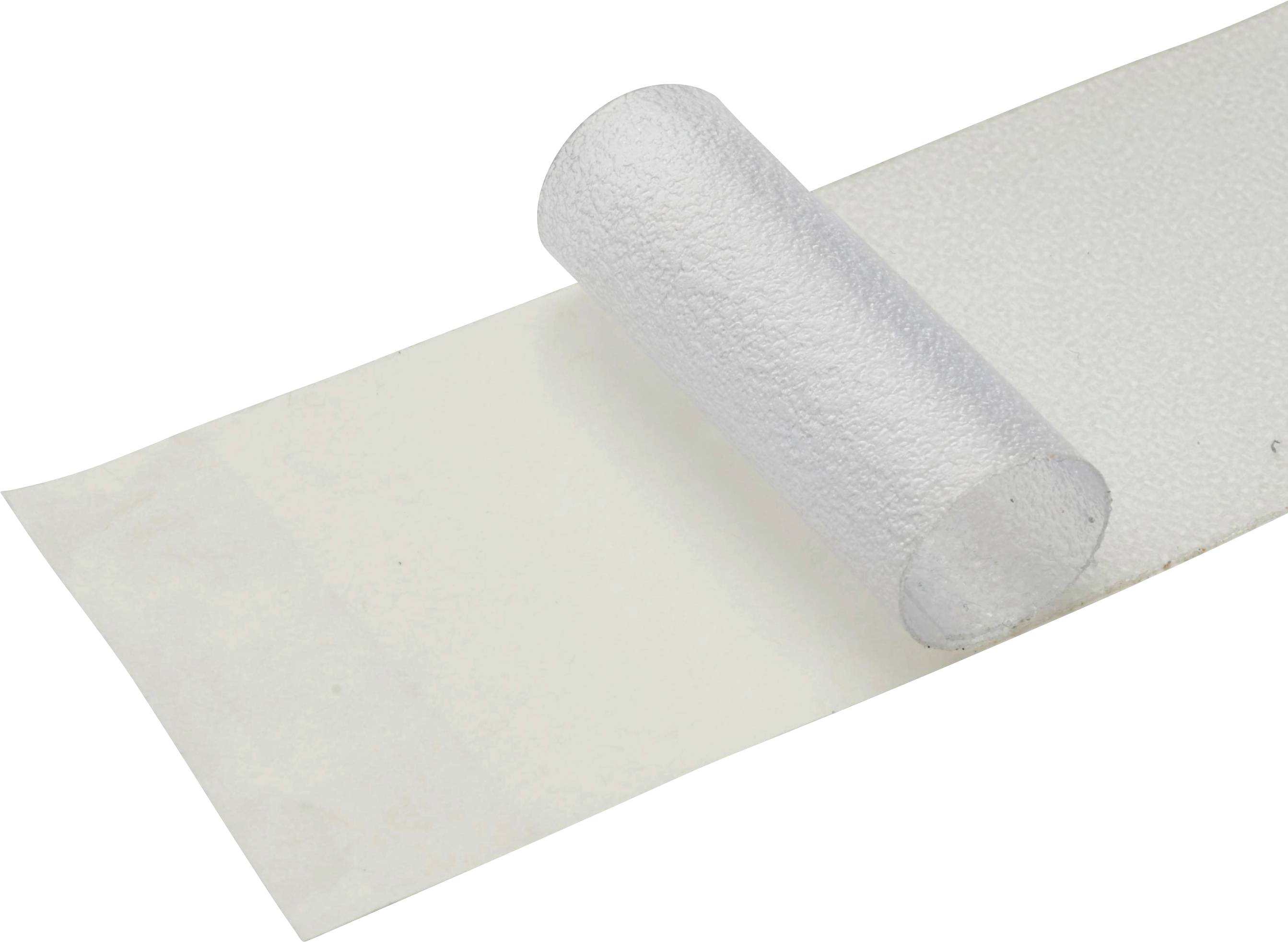 A transparent adhesive tape, partially unrolled, lies on a surface.