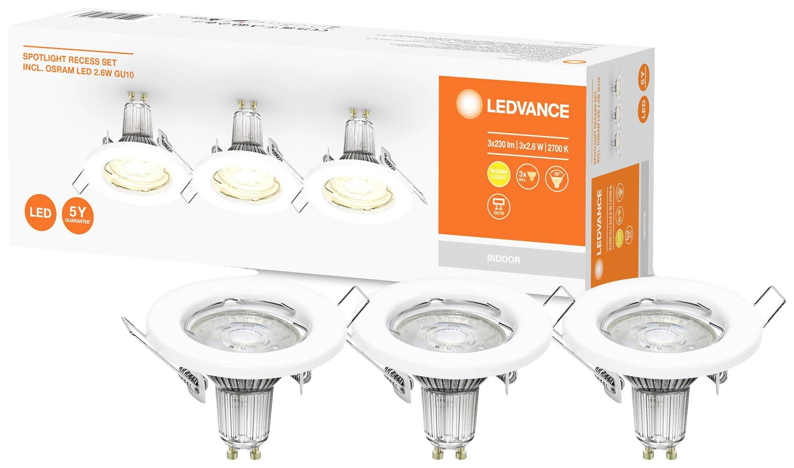 LEDVANCE SET X3 RECESS DOWNLIGHT GU10 LED bathroom recessed light GU10 4.5 W IP20 White