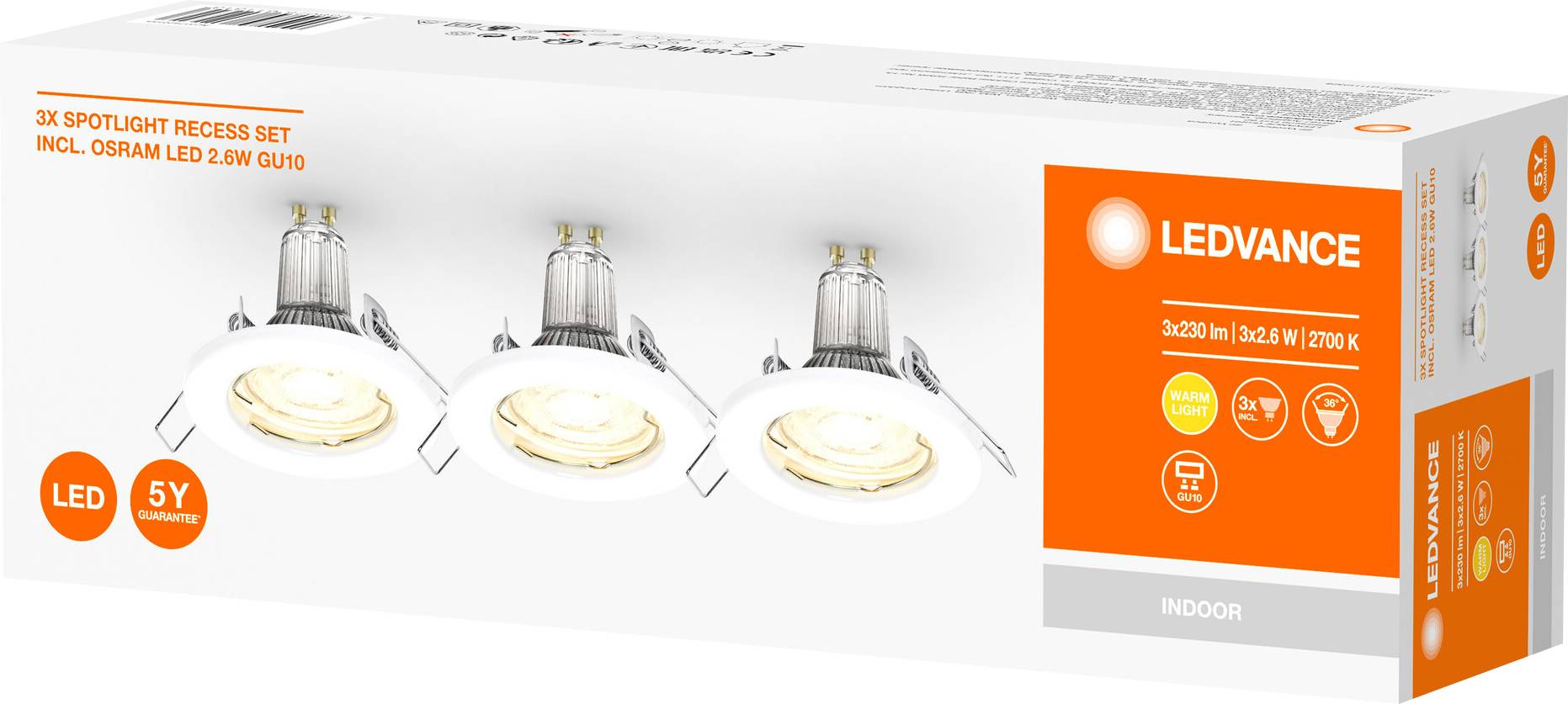 LEDVANCE SET X3 RECESS DOWNLIGHT GU10 LED bathroom recessed light GU10 4.5 W IP20 White