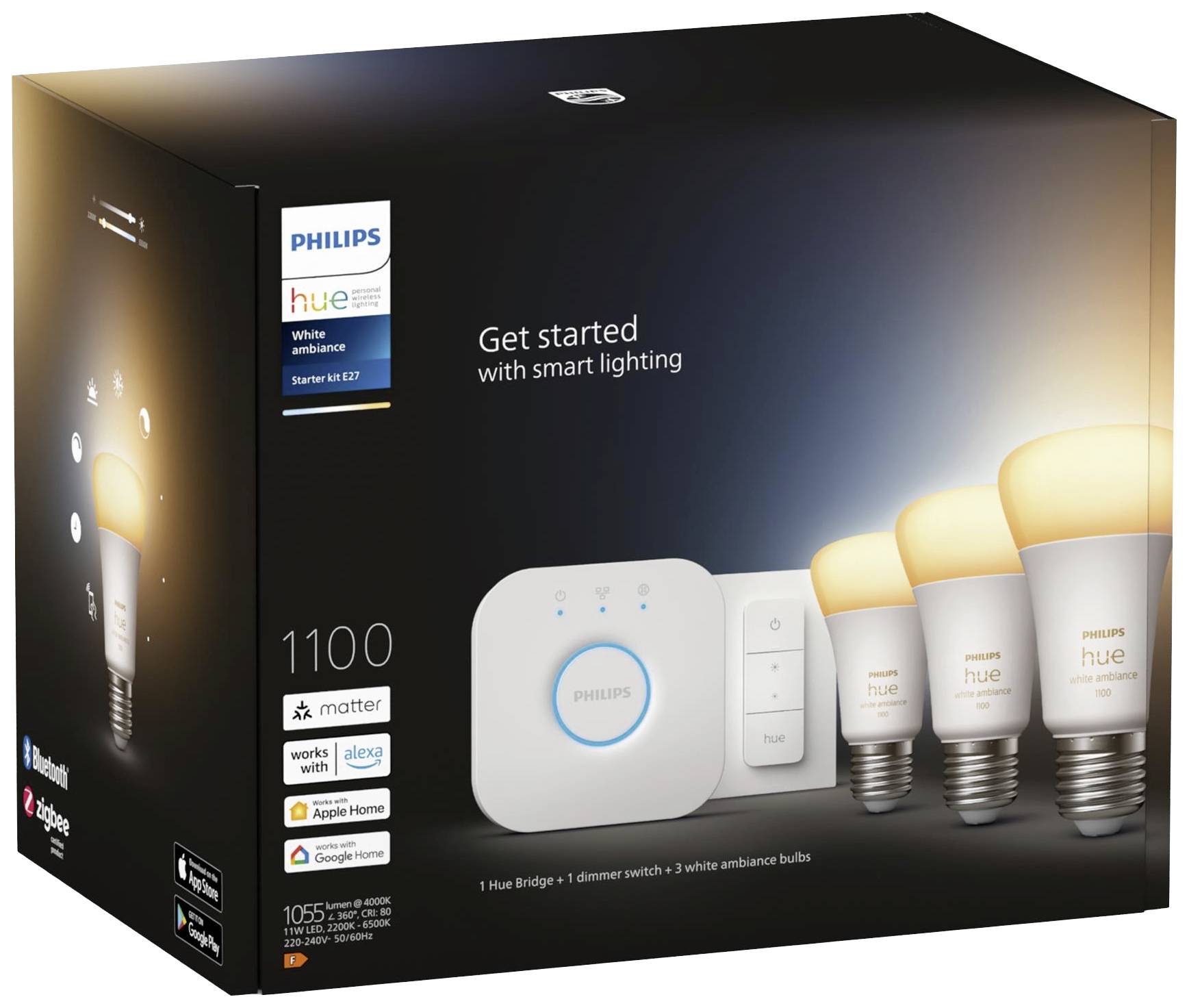 Philips Hue LED light bulb 871951429123200 EEC: F (A - G) Hue White Ambiance 3er Starter Set inkl. Dimmschalter 3x800lm 75W E-27