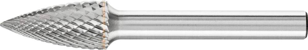 A conical milling cutter with cross-fluting and a round head on a metallic shank, commonly used in metalworking.