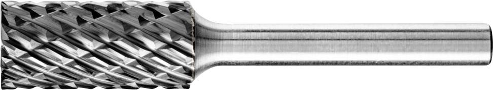 Metal milling cutter with a cylindrical head and spiral-fluted cutting teeth, used for material processing and surface structuring.