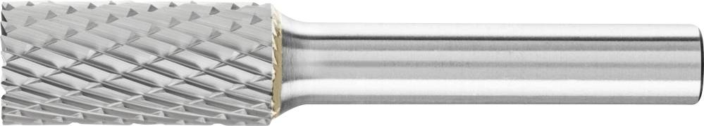 Cylindrical milling cutter with cross-toothed head made of silver metal, used for precise material machining and engraving.