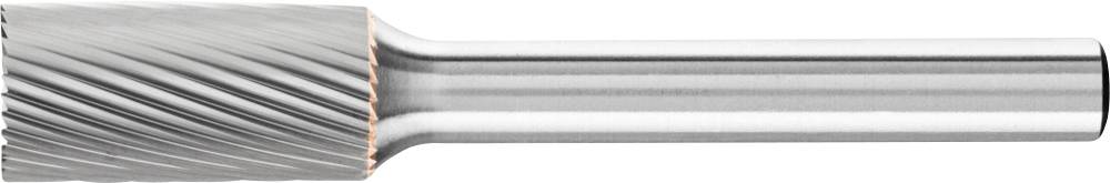 Cylindrical metal milling cutter with spiral cutting teeth and a smooth shank, commonly used in metalworking.