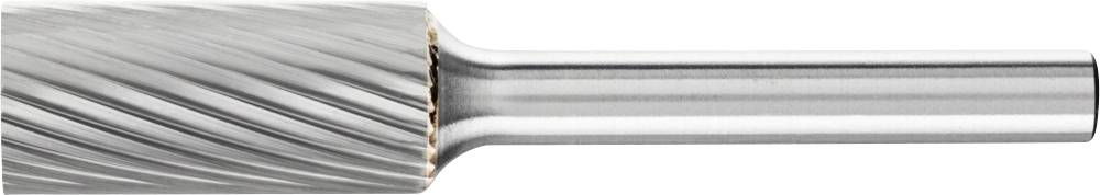 Silver milling cutter with spiral-shaped internal cutting surfaces, cylindrical form, used for metalworking or engraving work.