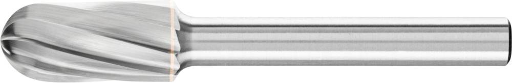 Metal milling cutters with a spherical head and spiral-grooved surface, suitable for grinding or shaping metal surfaces.
