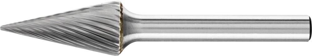 A tapered milling cutter with helical cutting edges, suitable for machining metal surfaces.