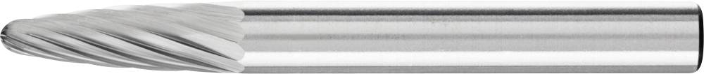 Conical milling cutter with spiral grooves made of shiny metal, used for milling in metalworking.