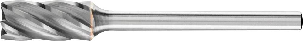 A cylindrical shaft cutter with helical cutting edges, primarily used for metalworking and precision milling.