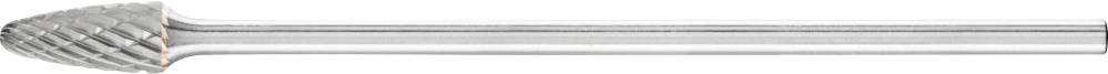 Metal end mill with a cylindrical shank and ball-nosed cutting head, designed for machining hard materials.