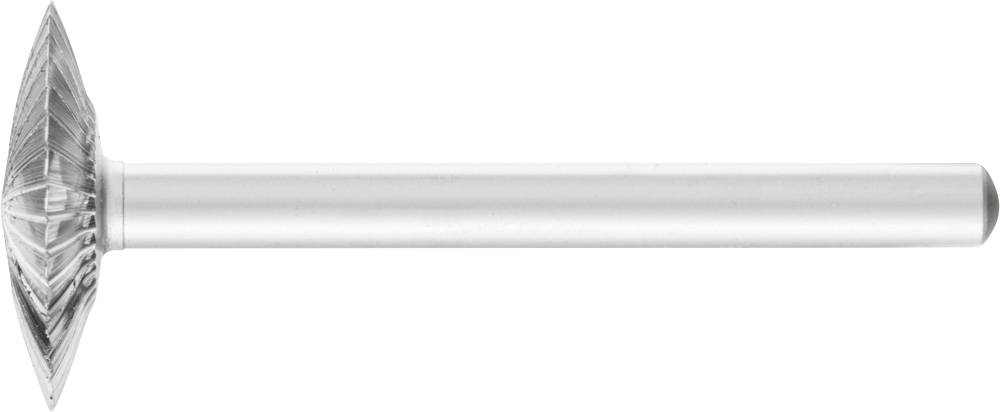 A silver milling cutter with a conically shaped, sharp head, suitable for precise metalworking and grinding tasks.