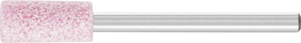 A cylindrical grinding attachment with pink speckles, attached to a metal pin. Used for fine work or nail design.