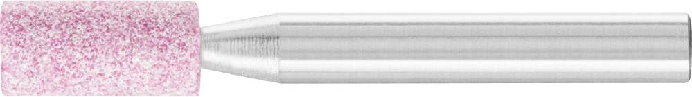 A cylindrical grinding head with pink abrasive material on a metallic pin. Used for grinding or polishing.